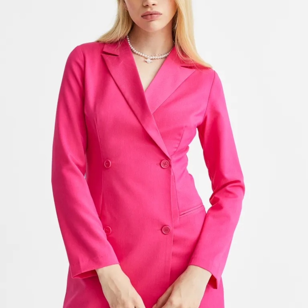 H&M hot pink / fuchsia double breasted collard blazer dress - Picture 2 of 5